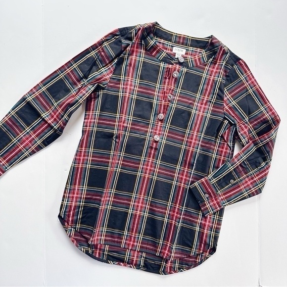 J.Crew Factory Tartan Cotton Poplin Jewel Buttons Shirt Top XXS - Picture 3 of 6
